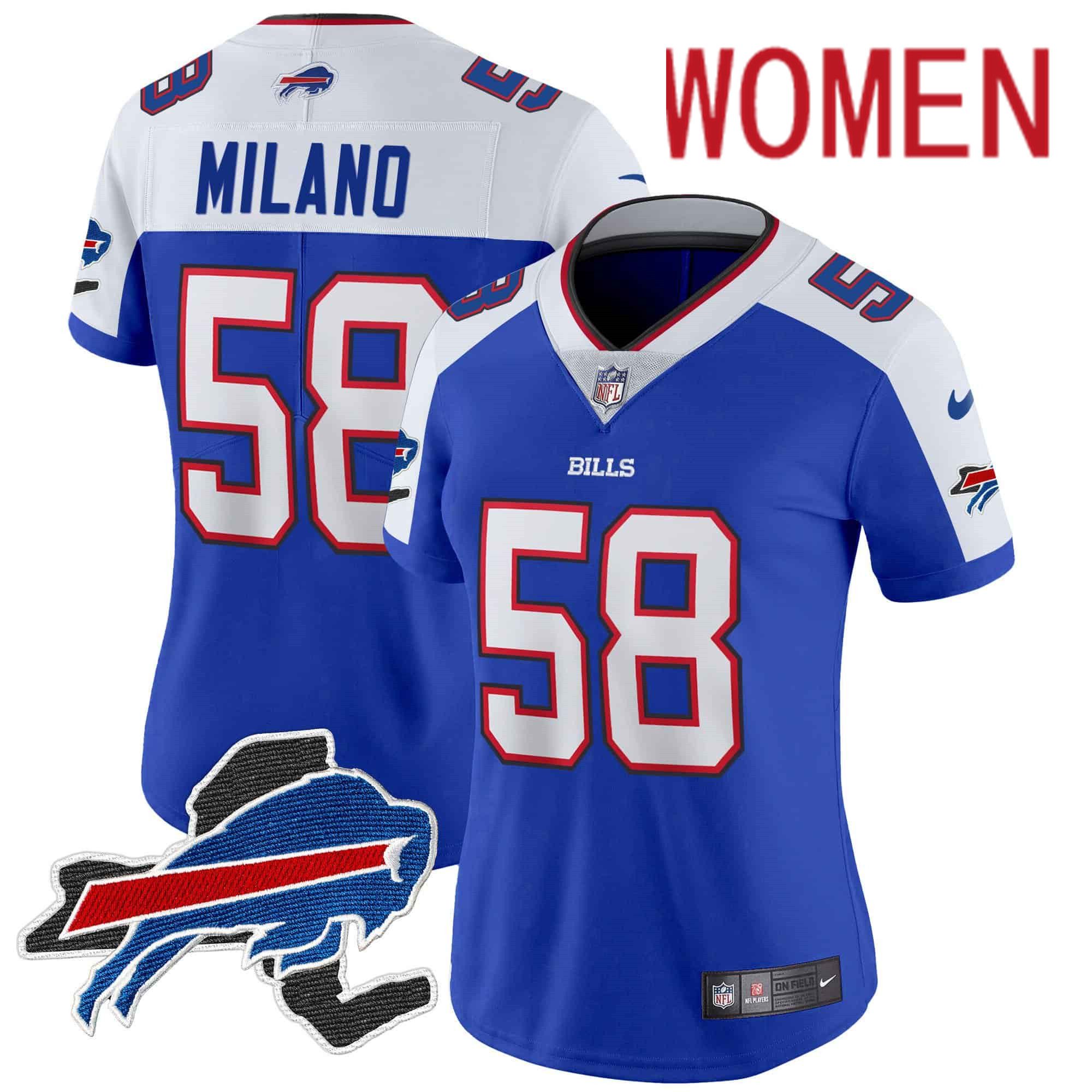 Women Buffalo Bills #58 Milano Blue 2024 Nike Patch Vapor Limited NFL Jersey